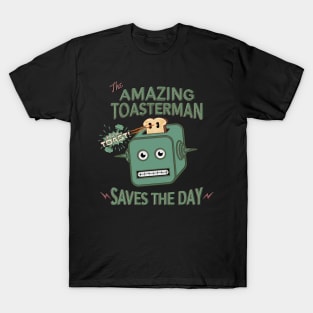 The Amazing Toasterman Saves the Day Funny Halftone Robot Toaster T-Shirt